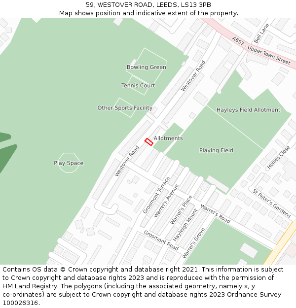 59, WESTOVER ROAD, LEEDS, LS13 3PB: Location map and indicative extent of plot