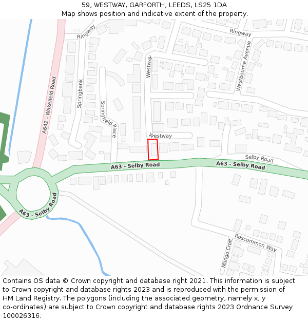 59, WESTWAY, GARFORTH, LEEDS, LS25 1DA: Location map and indicative extent of plot