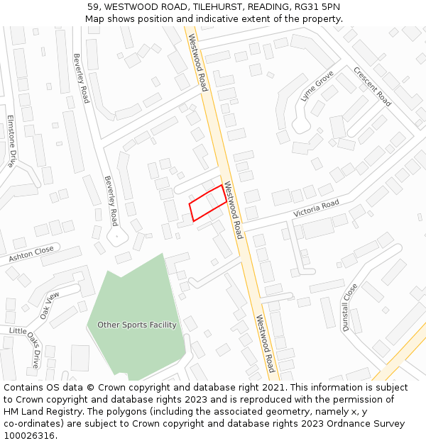 59, WESTWOOD ROAD, TILEHURST, READING, RG31 5PN: Location map and indicative extent of plot