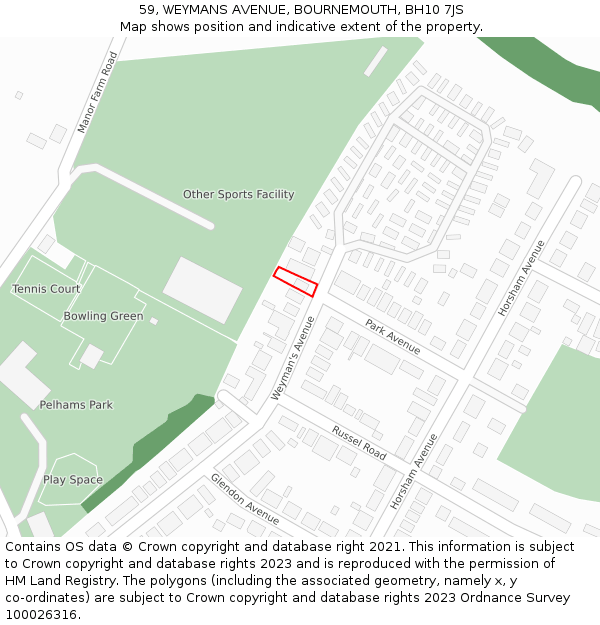 59, WEYMANS AVENUE, BOURNEMOUTH, BH10 7JS: Location map and indicative extent of plot