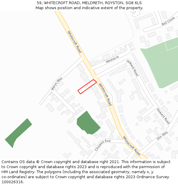 59, WHITECROFT ROAD, MELDRETH, ROYSTON, SG8 6LS: Location map and indicative extent of plot