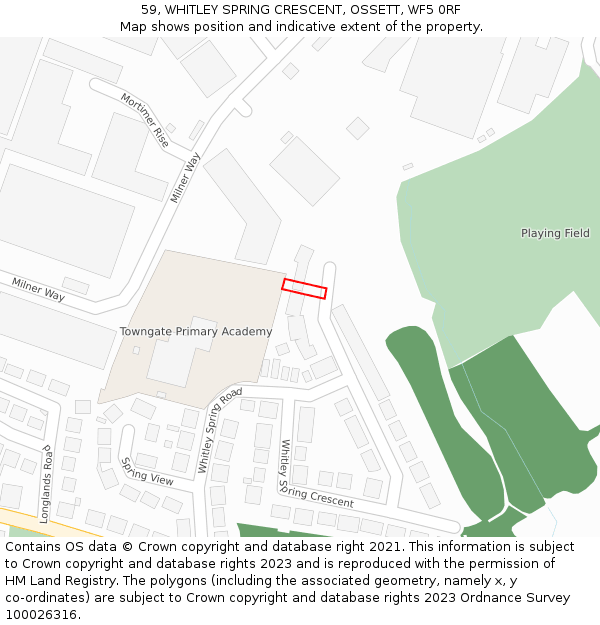 59, WHITLEY SPRING CRESCENT, OSSETT, WF5 0RF: Location map and indicative extent of plot