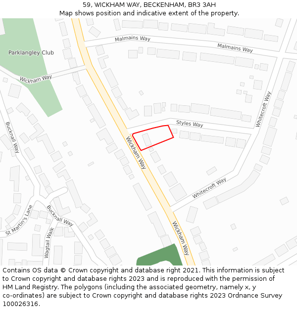 59, WICKHAM WAY, BECKENHAM, BR3 3AH: Location map and indicative extent of plot