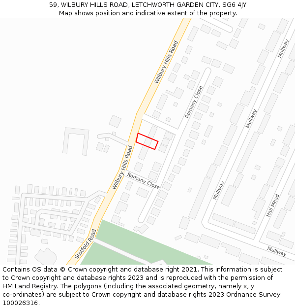 59, WILBURY HILLS ROAD, LETCHWORTH GARDEN CITY, SG6 4JY: Location map and indicative extent of plot