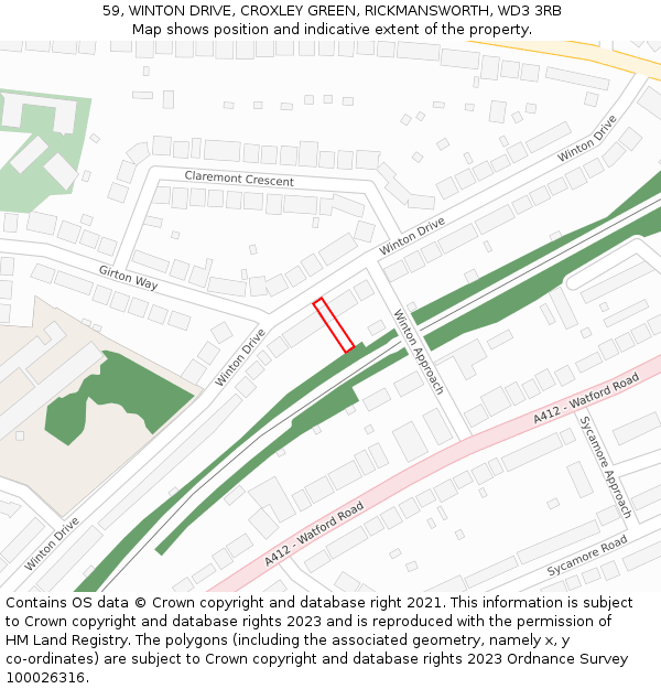59, WINTON DRIVE, CROXLEY GREEN, RICKMANSWORTH, WD3 3RB: Location map and indicative extent of plot