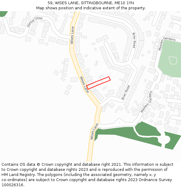 59, WISES LANE, SITTINGBOURNE, ME10 1YN: Location map and indicative extent of plot