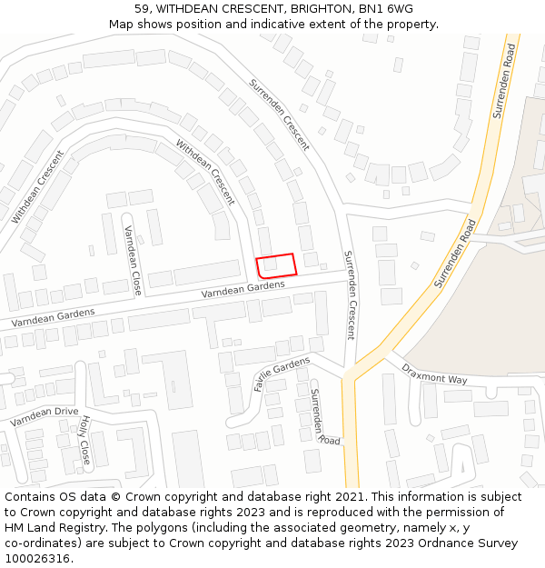 59, WITHDEAN CRESCENT, BRIGHTON, BN1 6WG: Location map and indicative extent of plot