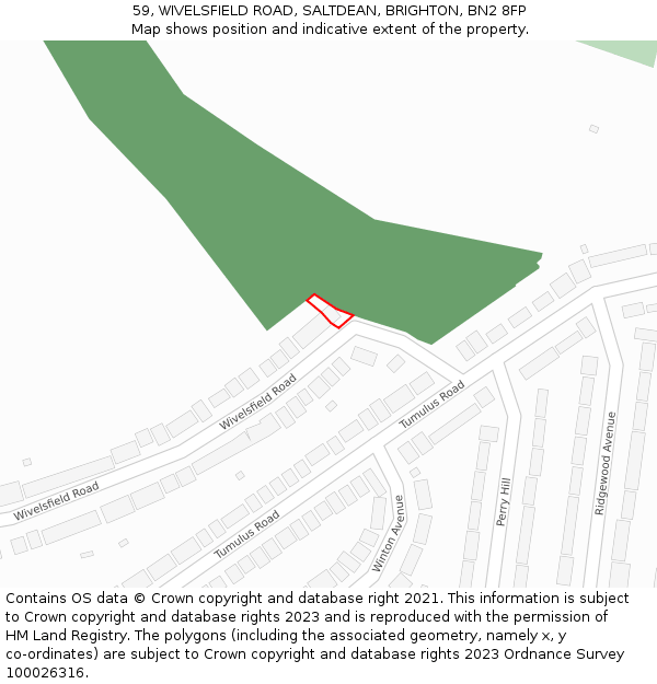 59, WIVELSFIELD ROAD, SALTDEAN, BRIGHTON, BN2 8FP: Location map and indicative extent of plot