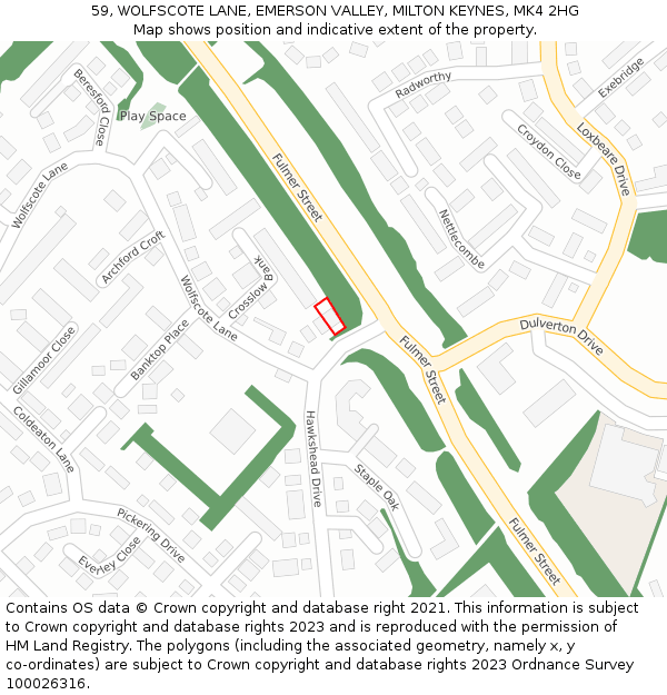 59, WOLFSCOTE LANE, EMERSON VALLEY, MILTON KEYNES, MK4 2HG: Location map and indicative extent of plot