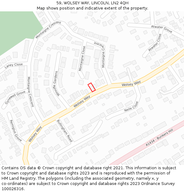 59, WOLSEY WAY, LINCOLN, LN2 4QH: Location map and indicative extent of plot