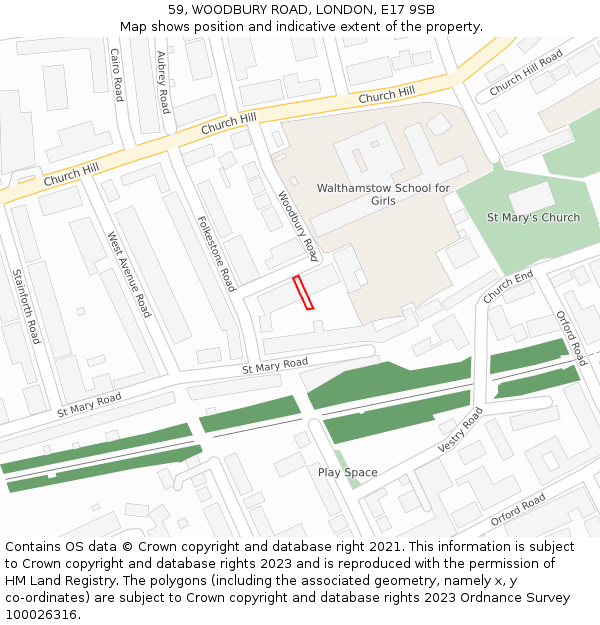 59, WOODBURY ROAD, LONDON, E17 9SB: Location map and indicative extent of plot