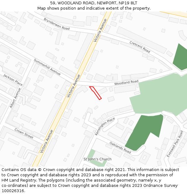 59, WOODLAND ROAD, NEWPORT, NP19 8LT: Location map and indicative extent of plot