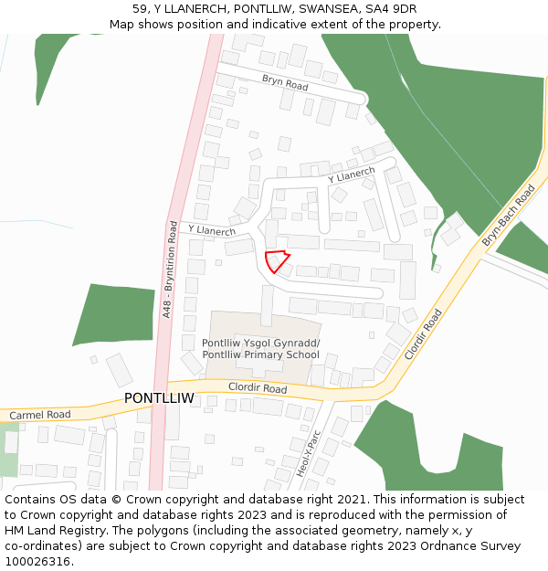 59, Y LLANERCH, PONTLLIW, SWANSEA, SA4 9DR: Location map and indicative extent of plot