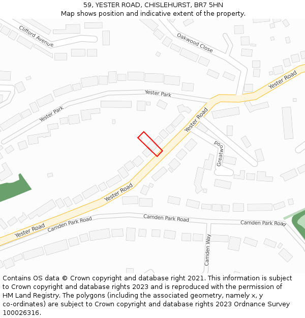 59, YESTER ROAD, CHISLEHURST, BR7 5HN: Location map and indicative extent of plot