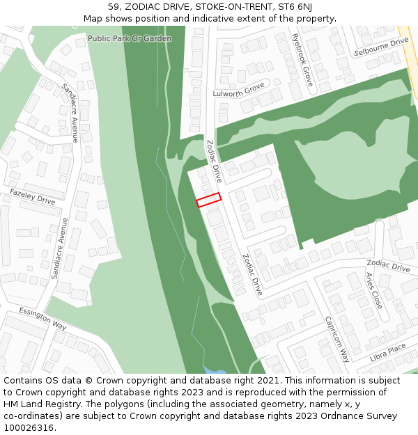 59, ZODIAC DRIVE, STOKE-ON-TRENT, ST6 6NJ: Location map and indicative extent of plot
