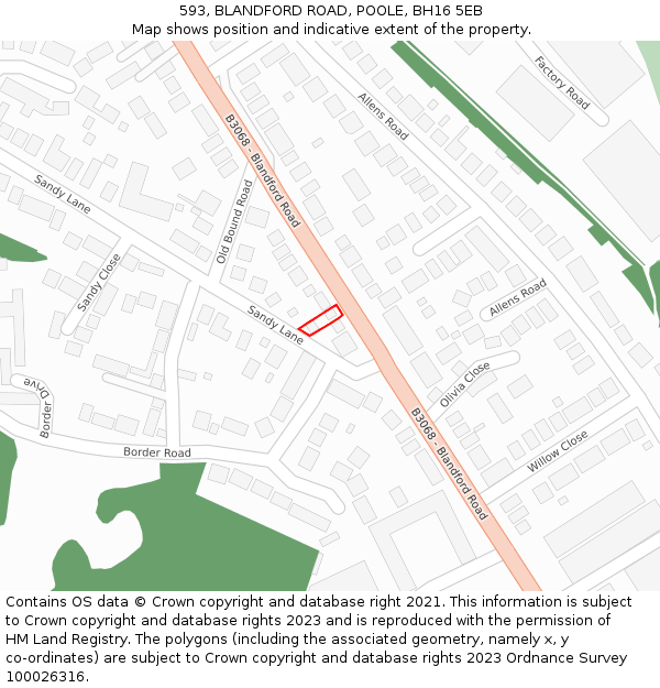 593, BLANDFORD ROAD, POOLE, BH16 5EB: Location map and indicative extent of plot