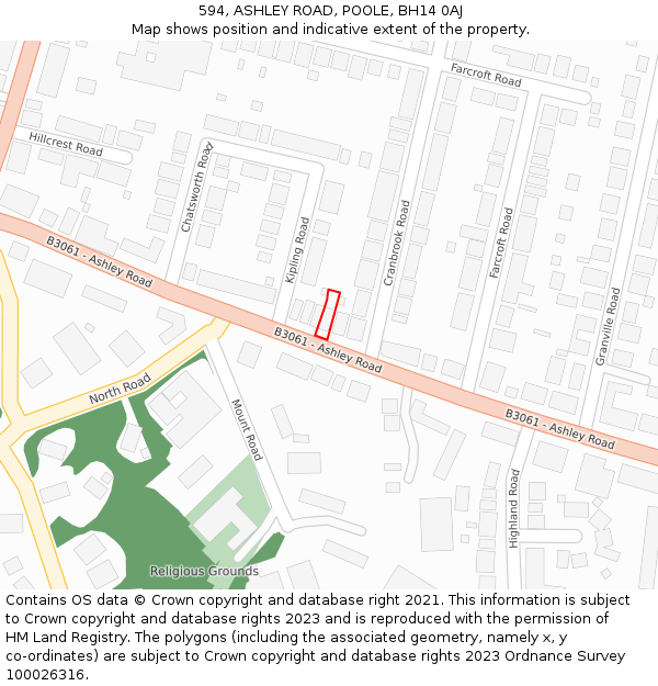 594, ASHLEY ROAD, POOLE, BH14 0AJ: Location map and indicative extent of plot