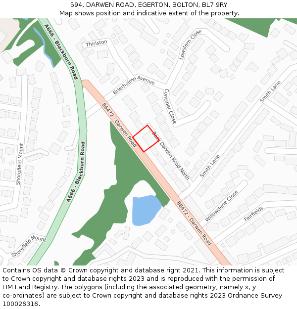 594, DARWEN ROAD, EGERTON, BOLTON, BL7 9RY: Location map and indicative extent of plot