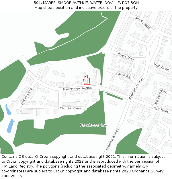 594, MARRELSMOOR AVENUE, WATERLOOVILLE, PO7 5GH: Location map and indicative extent of plot
