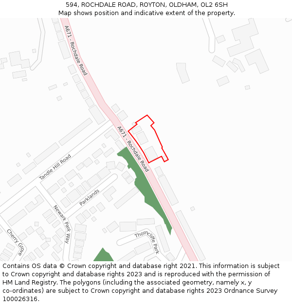 594, ROCHDALE ROAD, ROYTON, OLDHAM, OL2 6SH: Location map and indicative extent of plot