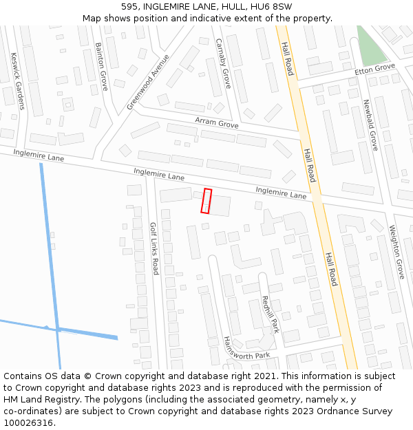 595, INGLEMIRE LANE, HULL, HU6 8SW: Location map and indicative extent of plot