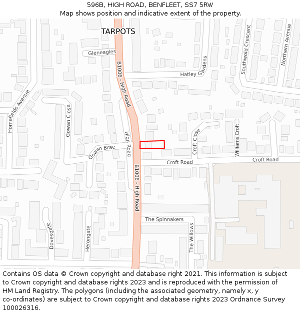 596B, HIGH ROAD, BENFLEET, SS7 5RW: Location map and indicative extent of plot