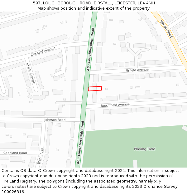 597, LOUGHBOROUGH ROAD, BIRSTALL, LEICESTER, LE4 4NH: Location map and indicative extent of plot