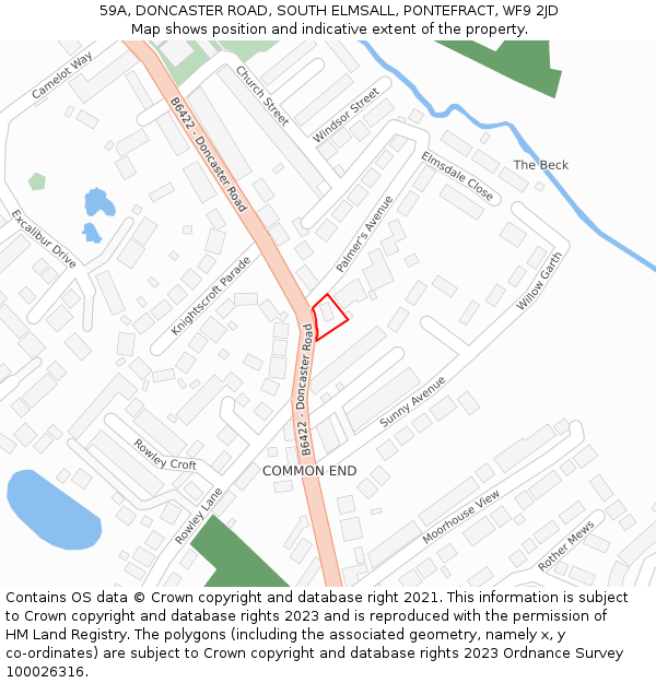 59A, DONCASTER ROAD, SOUTH ELMSALL, PONTEFRACT, WF9 2JD: Location map and indicative extent of plot