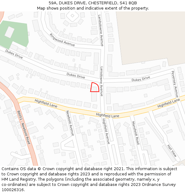59A, DUKES DRIVE, CHESTERFIELD, S41 8QB: Location map and indicative extent of plot