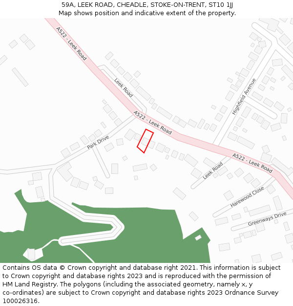 59A, LEEK ROAD, CHEADLE, STOKE-ON-TRENT, ST10 1JJ: Location map and indicative extent of plot