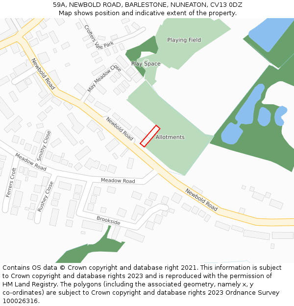 59A, NEWBOLD ROAD, BARLESTONE, NUNEATON, CV13 0DZ: Location map and indicative extent of plot