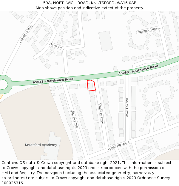59A, NORTHWICH ROAD, KNUTSFORD, WA16 0AR: Location map and indicative extent of plot