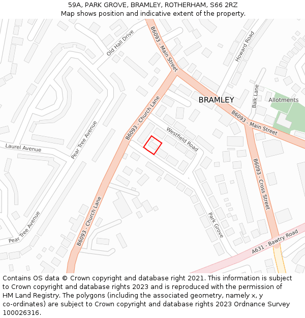 59A, PARK GROVE, BRAMLEY, ROTHERHAM, S66 2RZ: Location map and indicative extent of plot