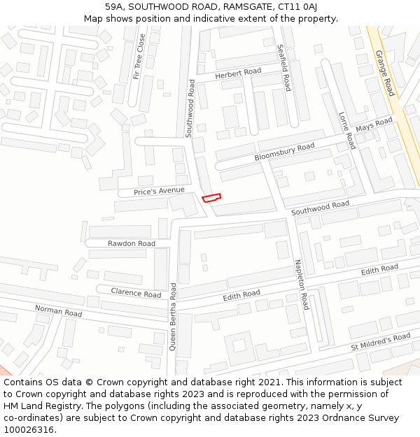 59A, SOUTHWOOD ROAD, RAMSGATE, CT11 0AJ: Location map and indicative extent of plot