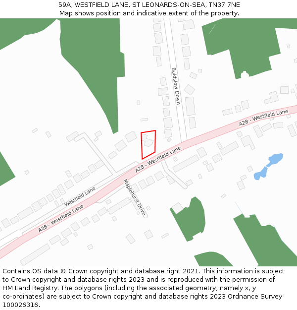 59A, WESTFIELD LANE, ST LEONARDS-ON-SEA, TN37 7NE: Location map and indicative extent of plot