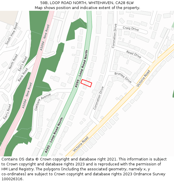 59B, LOOP ROAD NORTH, WHITEHAVEN, CA28 6LW: Location map and indicative extent of plot