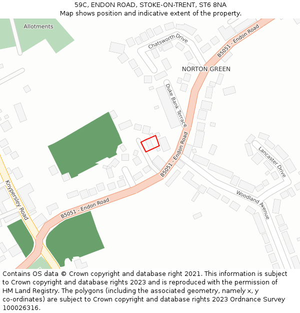 59C, ENDON ROAD, STOKE-ON-TRENT, ST6 8NA: Location map and indicative extent of plot