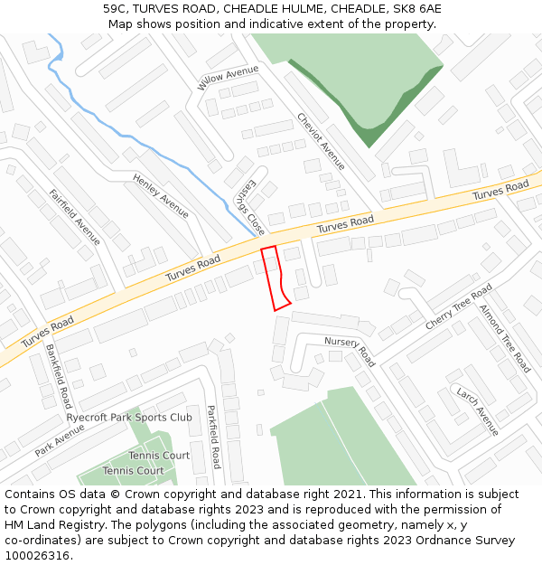 59C, TURVES ROAD, CHEADLE HULME, CHEADLE, SK8 6AE: Location map and indicative extent of plot