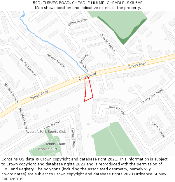 59D, TURVES ROAD, CHEADLE HULME, CHEADLE, SK8 6AE: Location map and indicative extent of plot