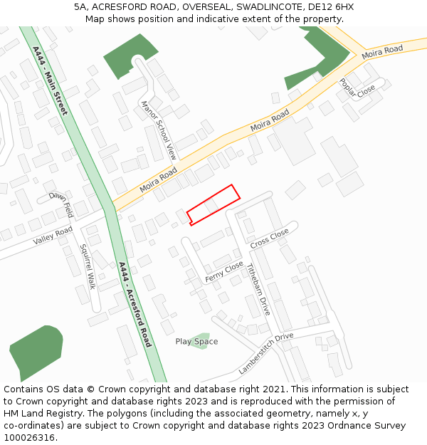 5A, ACRESFORD ROAD, OVERSEAL, SWADLINCOTE, DE12 6HX: Location map and indicative extent of plot