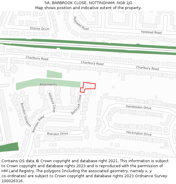 5A, BARBROOK CLOSE, NOTTINGHAM, NG8 1JG: Location map and indicative extent of plot