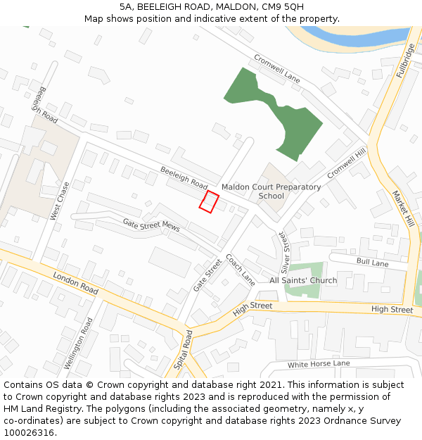 5A, BEELEIGH ROAD, MALDON, CM9 5QH: Location map and indicative extent of plot