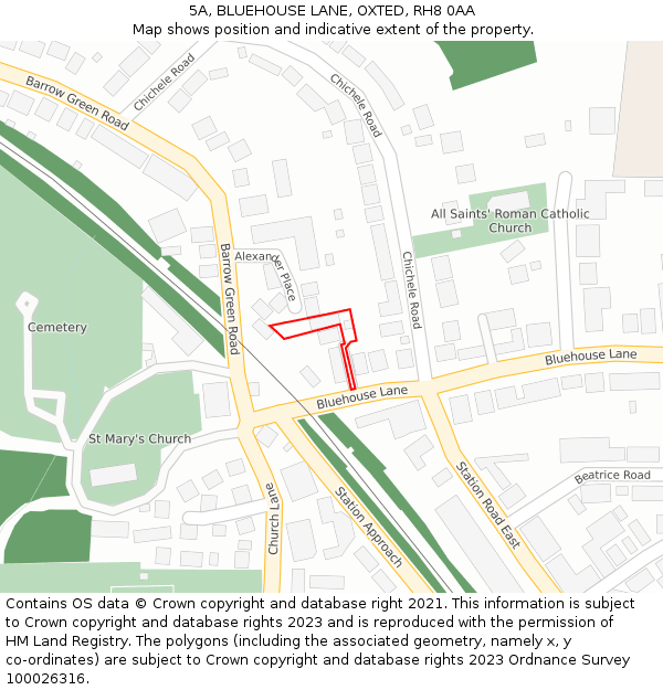 5A, BLUEHOUSE LANE, OXTED, RH8 0AA: Location map and indicative extent of plot