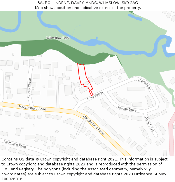 5A, BOLLINDENE, DAVEYLANDS, WILMSLOW, SK9 2AG: Location map and indicative extent of plot