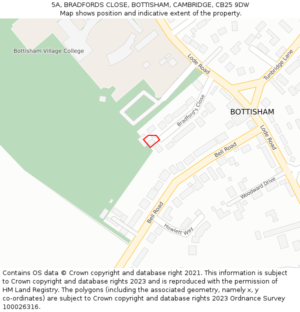 5A, BRADFORDS CLOSE, BOTTISHAM, CAMBRIDGE, CB25 9DW: Location map and indicative extent of plot
