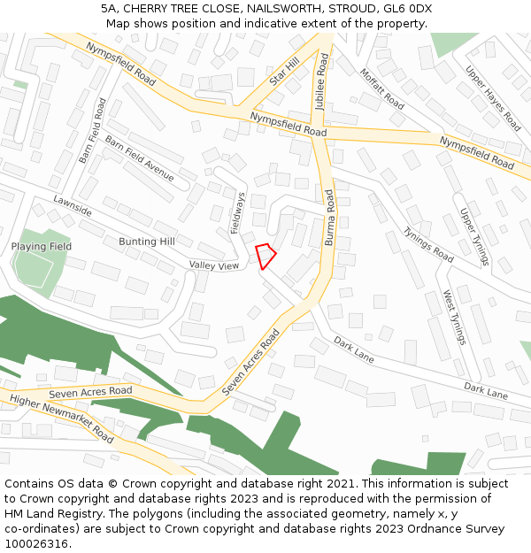 5A, CHERRY TREE CLOSE, NAILSWORTH, STROUD, GL6 0DX: Location map and indicative extent of plot