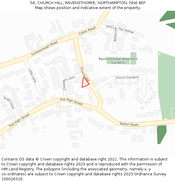 5A, CHURCH HILL, RAVENSTHORPE, NORTHAMPTON, NN6 8EP: Location map and indicative extent of plot