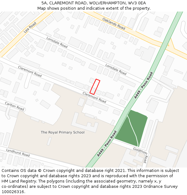 5A, CLAREMONT ROAD, WOLVERHAMPTON, WV3 0EA: Location map and indicative extent of plot
