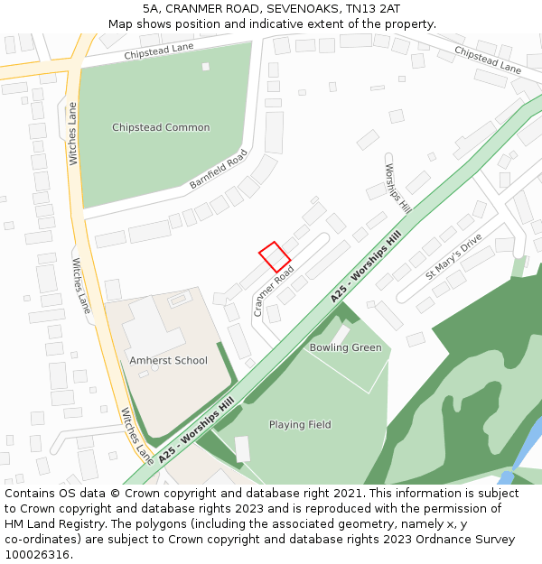 5A, CRANMER ROAD, SEVENOAKS, TN13 2AT: Location map and indicative extent of plot
