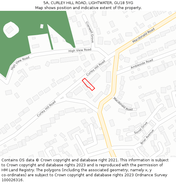 5A, CURLEY HILL ROAD, LIGHTWATER, GU18 5YG: Location map and indicative extent of plot